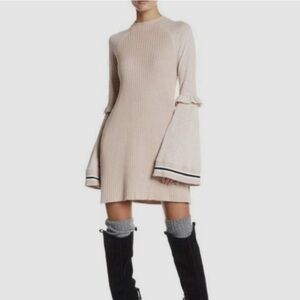 FREE PEOPLE ZOU BISOU Ruffle Bell Sleeve Ribbed Knit Mini Sweater Dress S